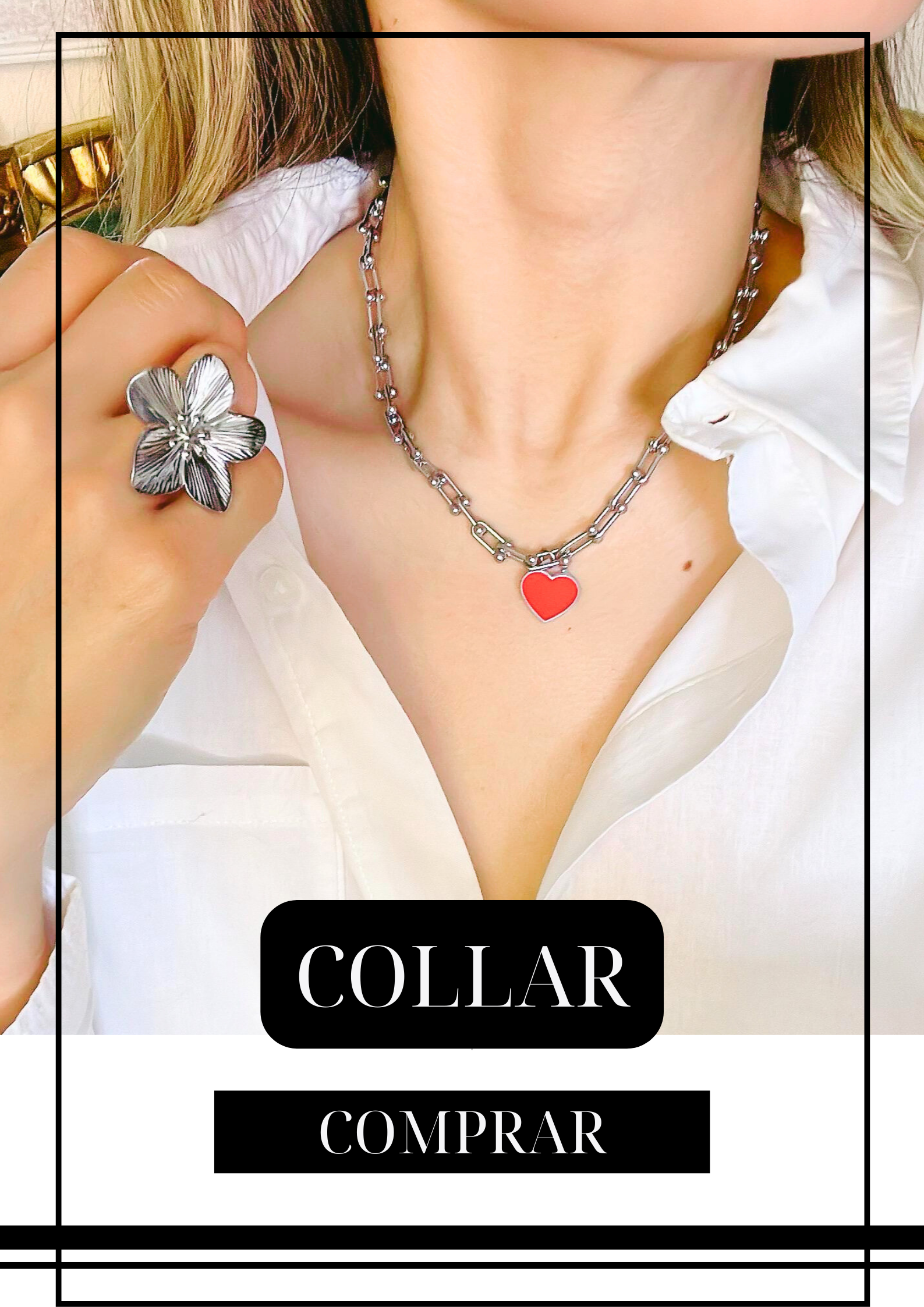 Collar Sugar Plateado Dije Red