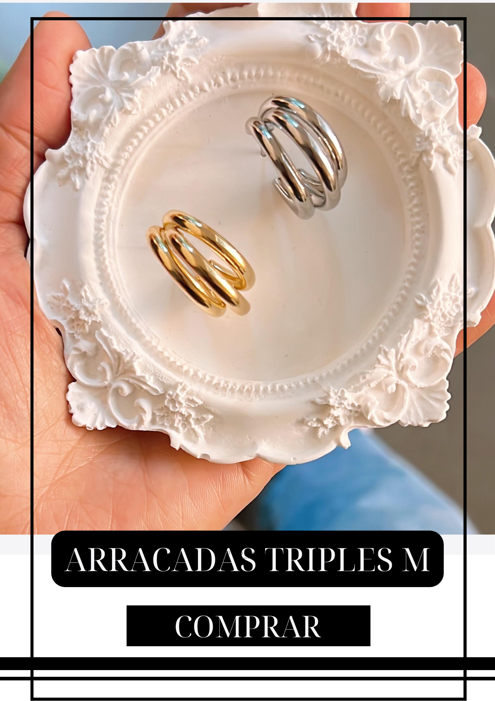Arracadas Triples Medianas Plateadas