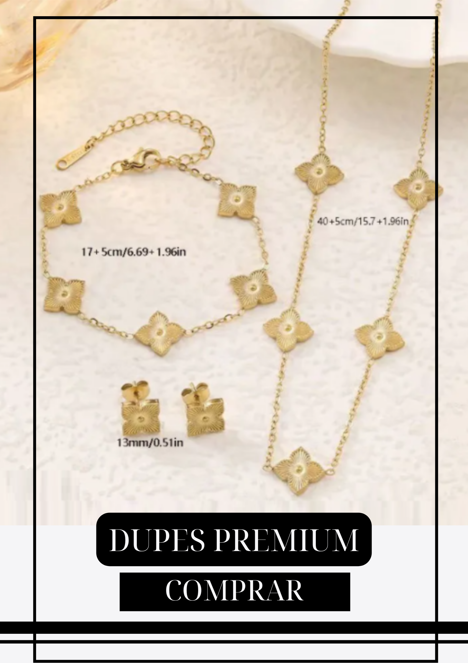 SET Tréboles: Pulsera, Collar y Aretes Van Mini Gold