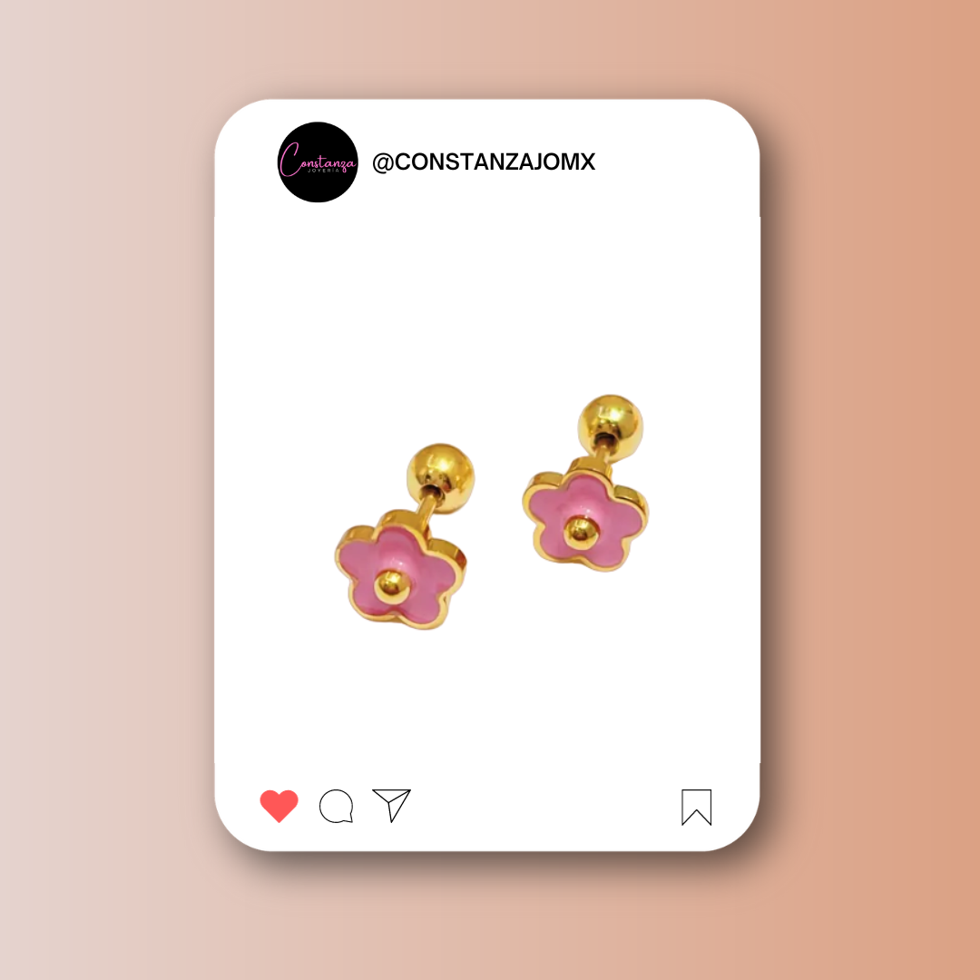 Aretes Mini Flor Rosa