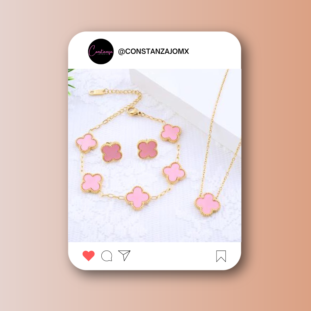 SET Tréboles: Collar, Pulsera y Aretes Van C.A. Rosa