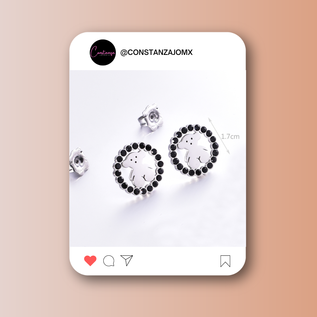 Aretes Circulares Osito Plateado