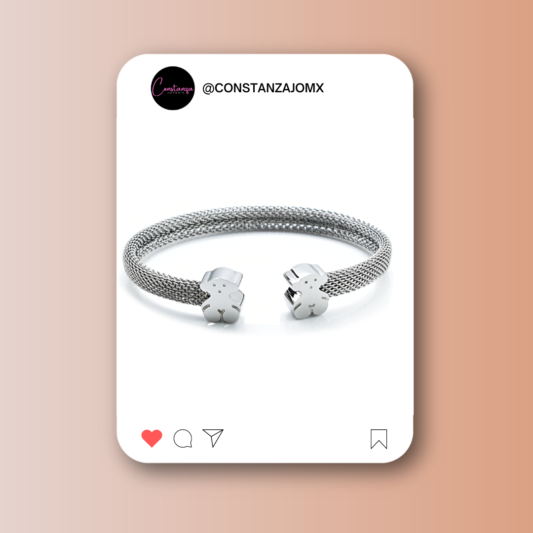 Brazalete Doble Osito Plateado
