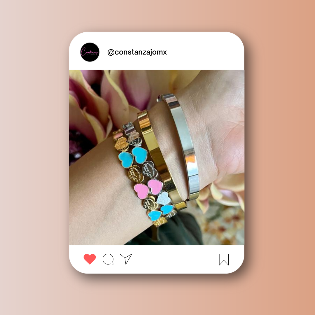 Brazalete Blue Pink Love Dorado