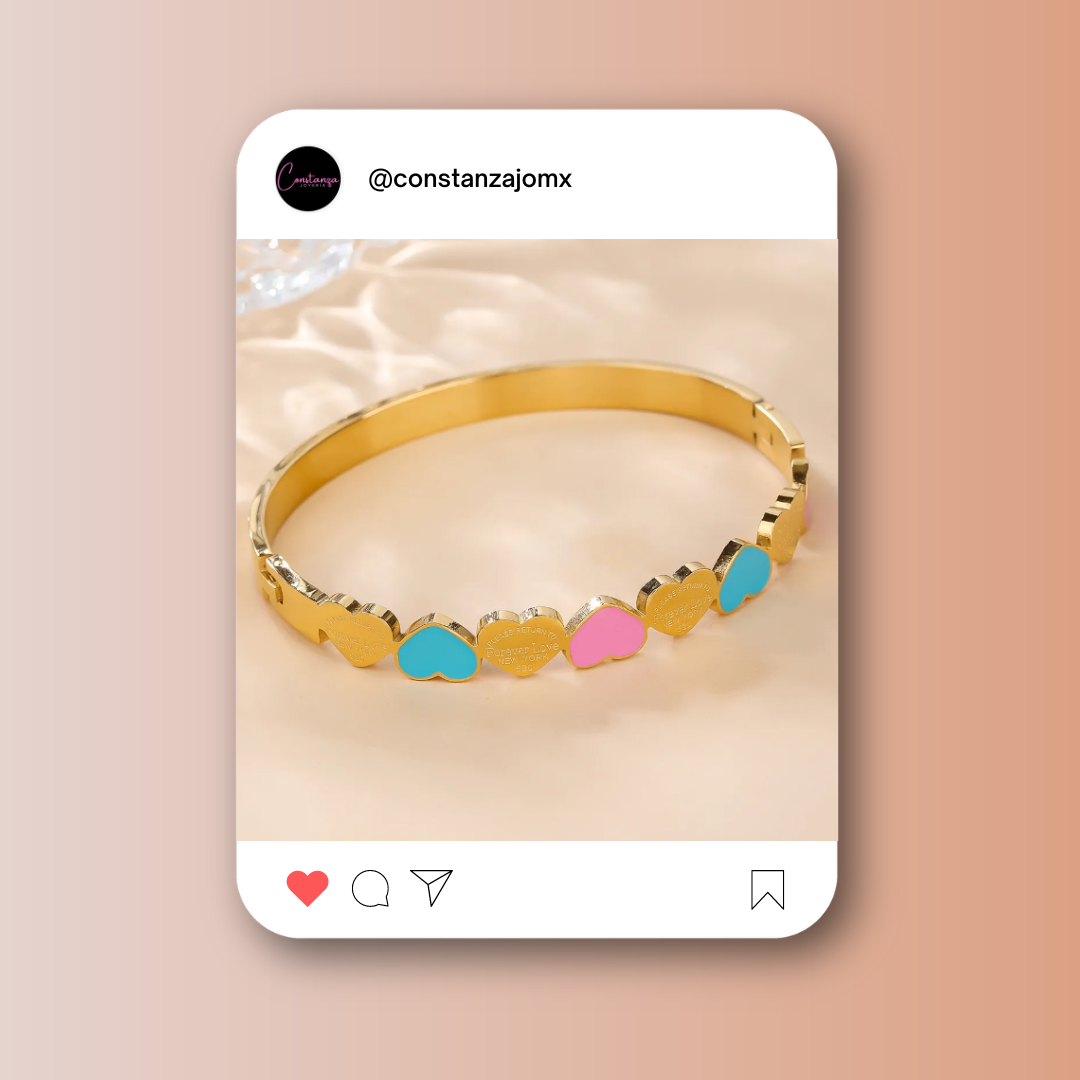Brazalete Blue Pink Love Dorado
