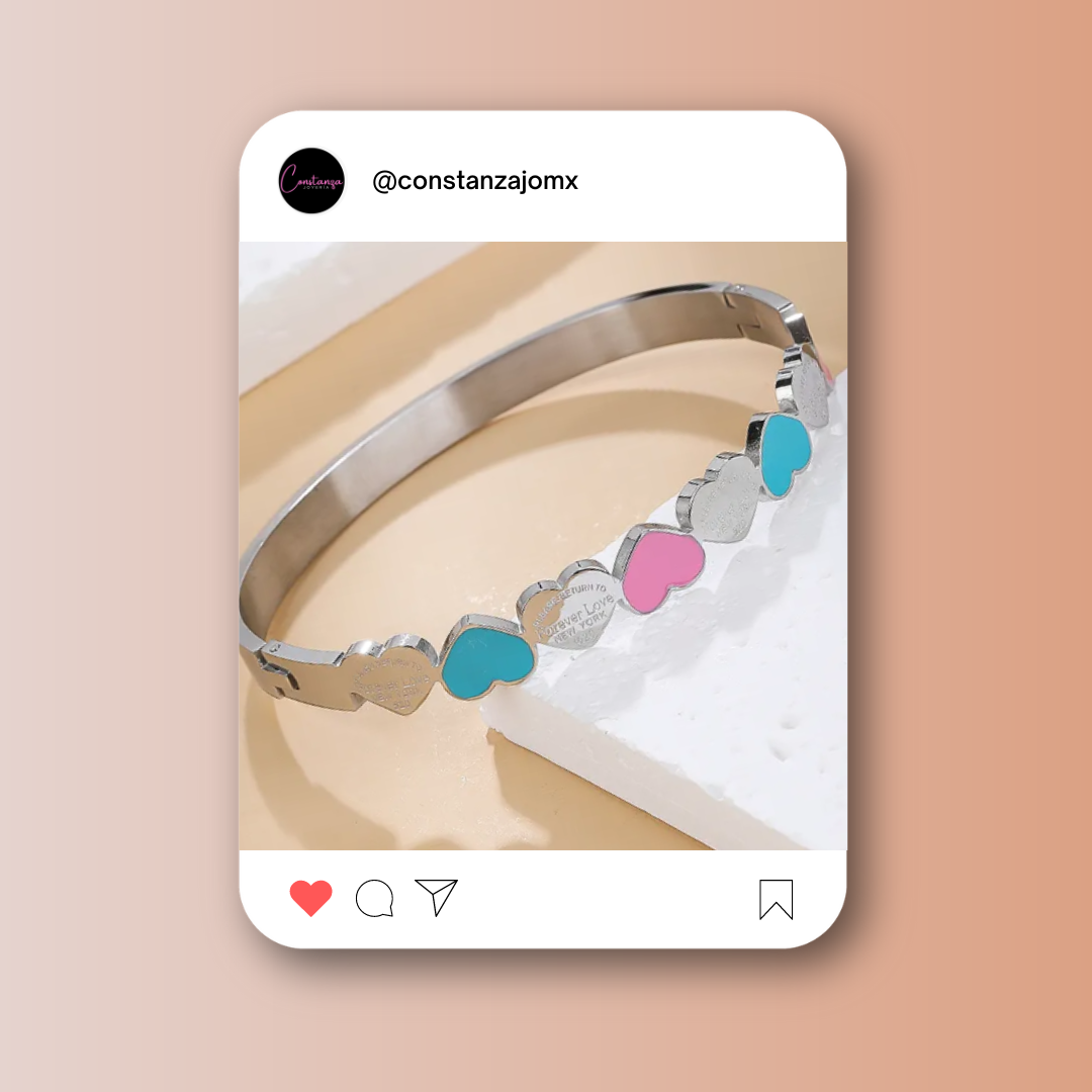 Brazalete Blue Pink Love Plateado
