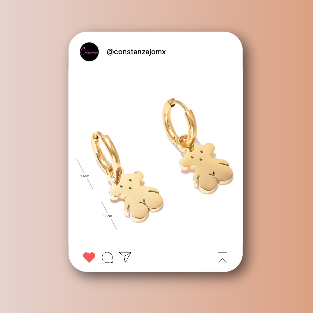 Aretes Ositos Colgantes Dorados