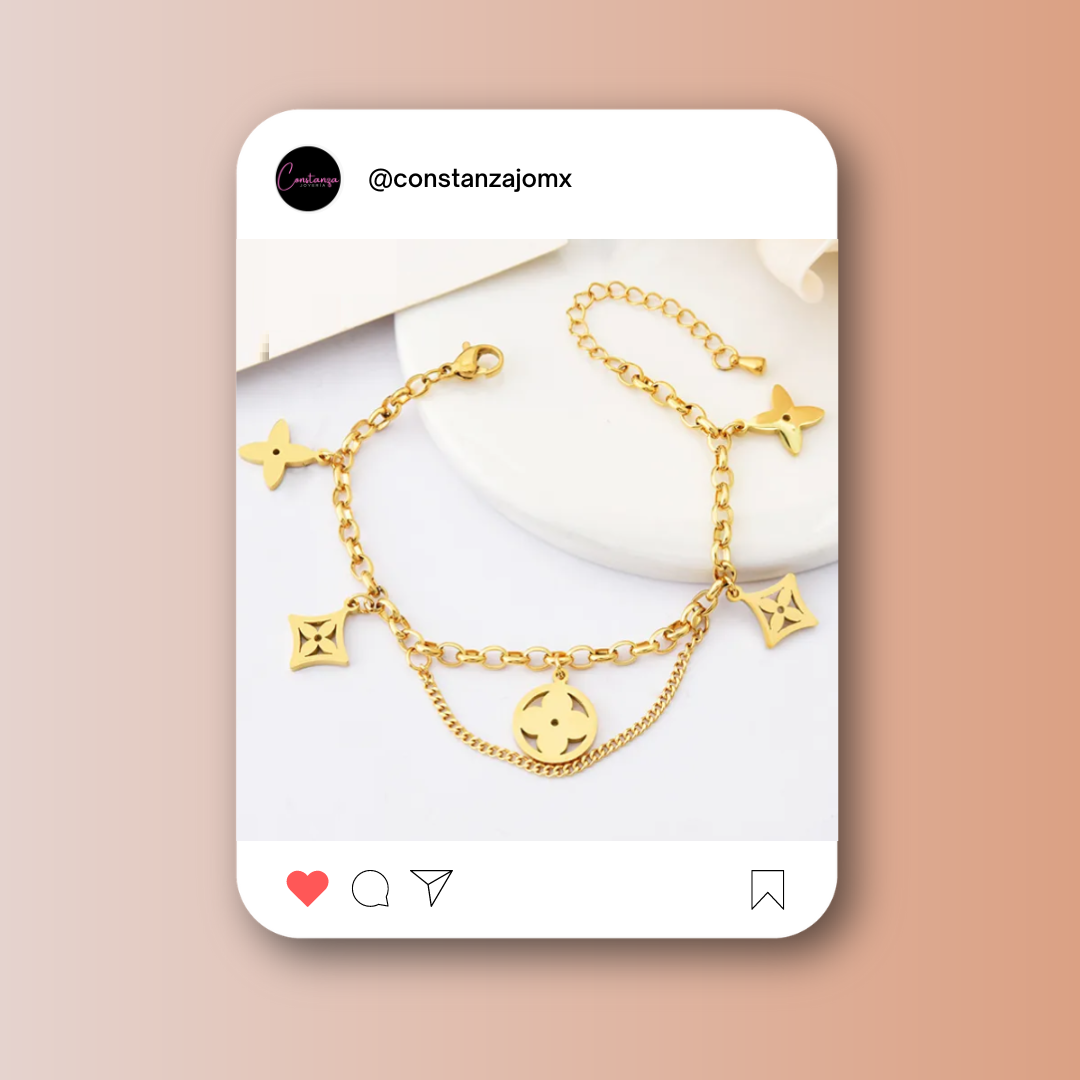 SET: Collar y Pulsera Dijes LV Dorado