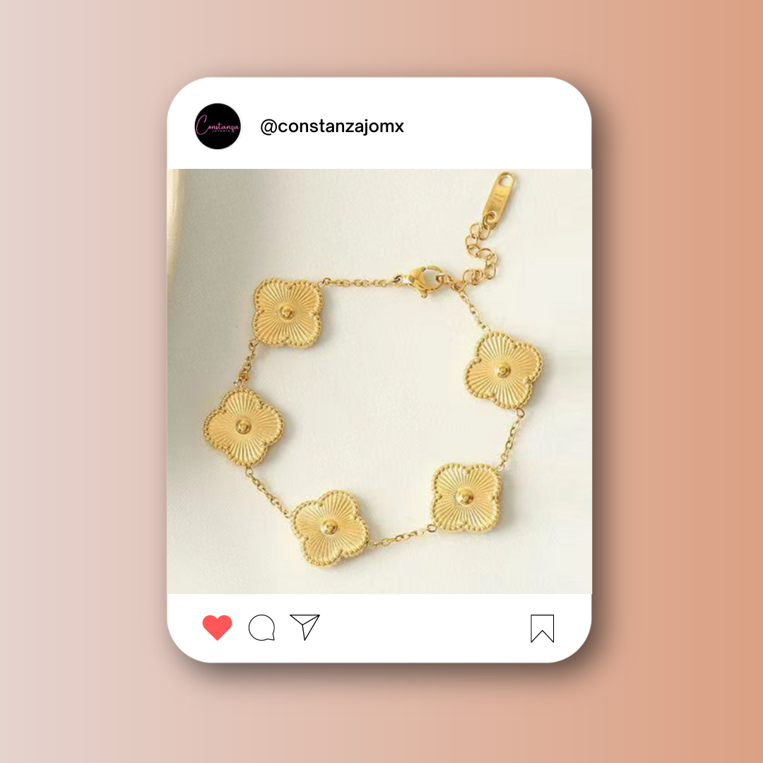 SET Tréboles: Pulsera, Collar y Aretes Van C.A. Dorado