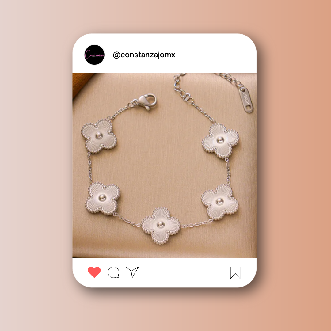 SET Tréboles: Collar, Pulsera y Aretes Van C.A. Plateado