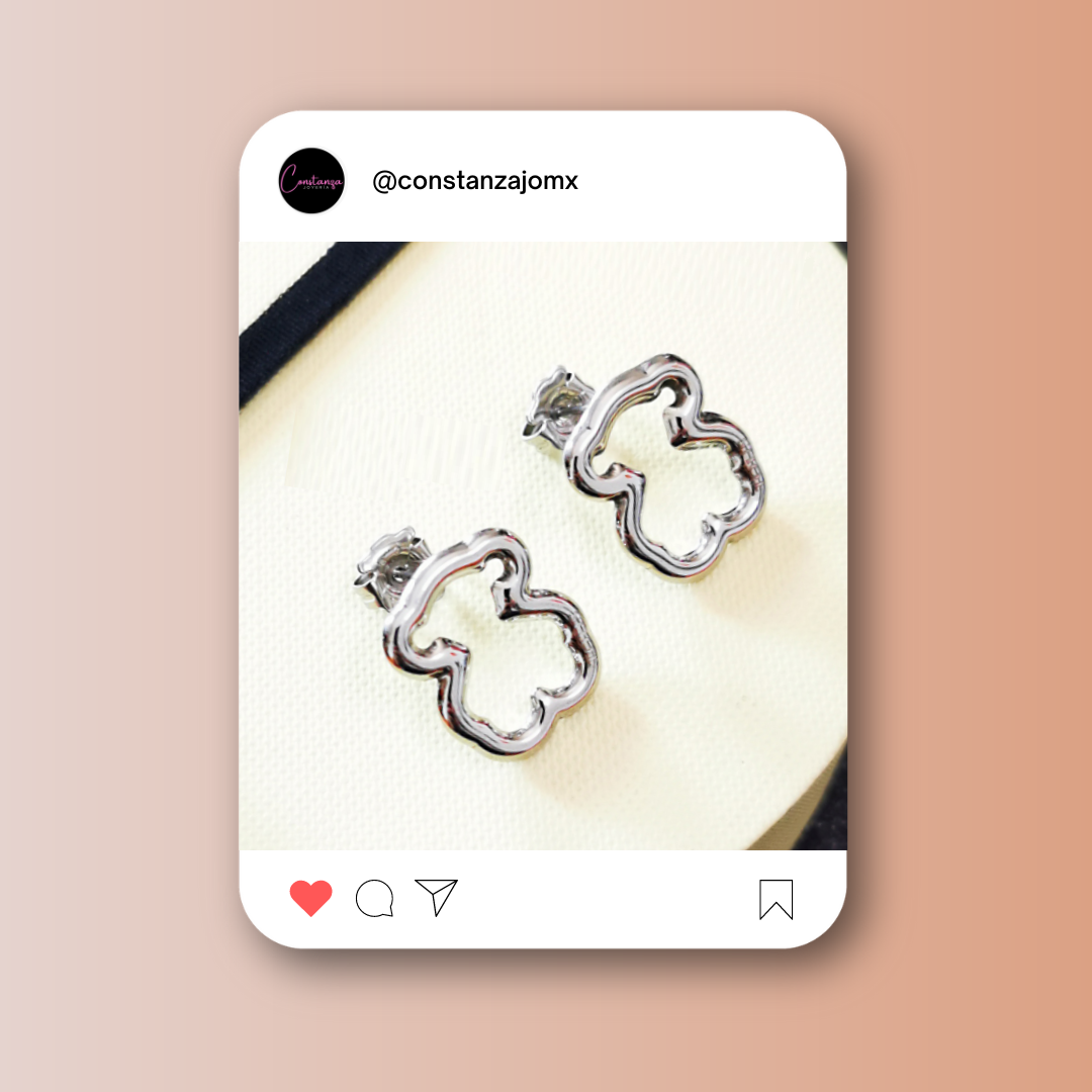 Aretes Silueta Osito Plateado