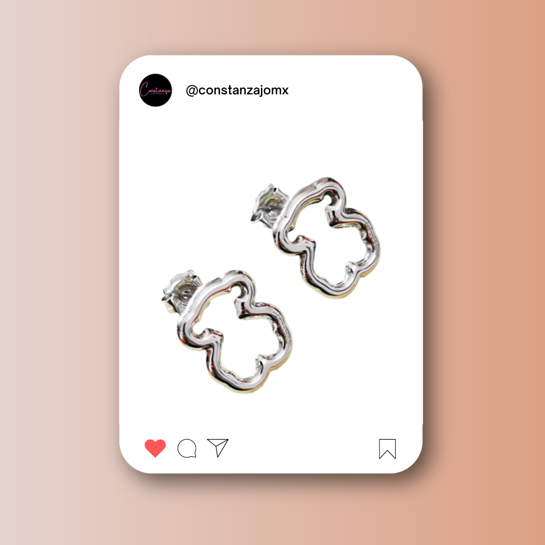 Aretes Silueta Osito Plateado