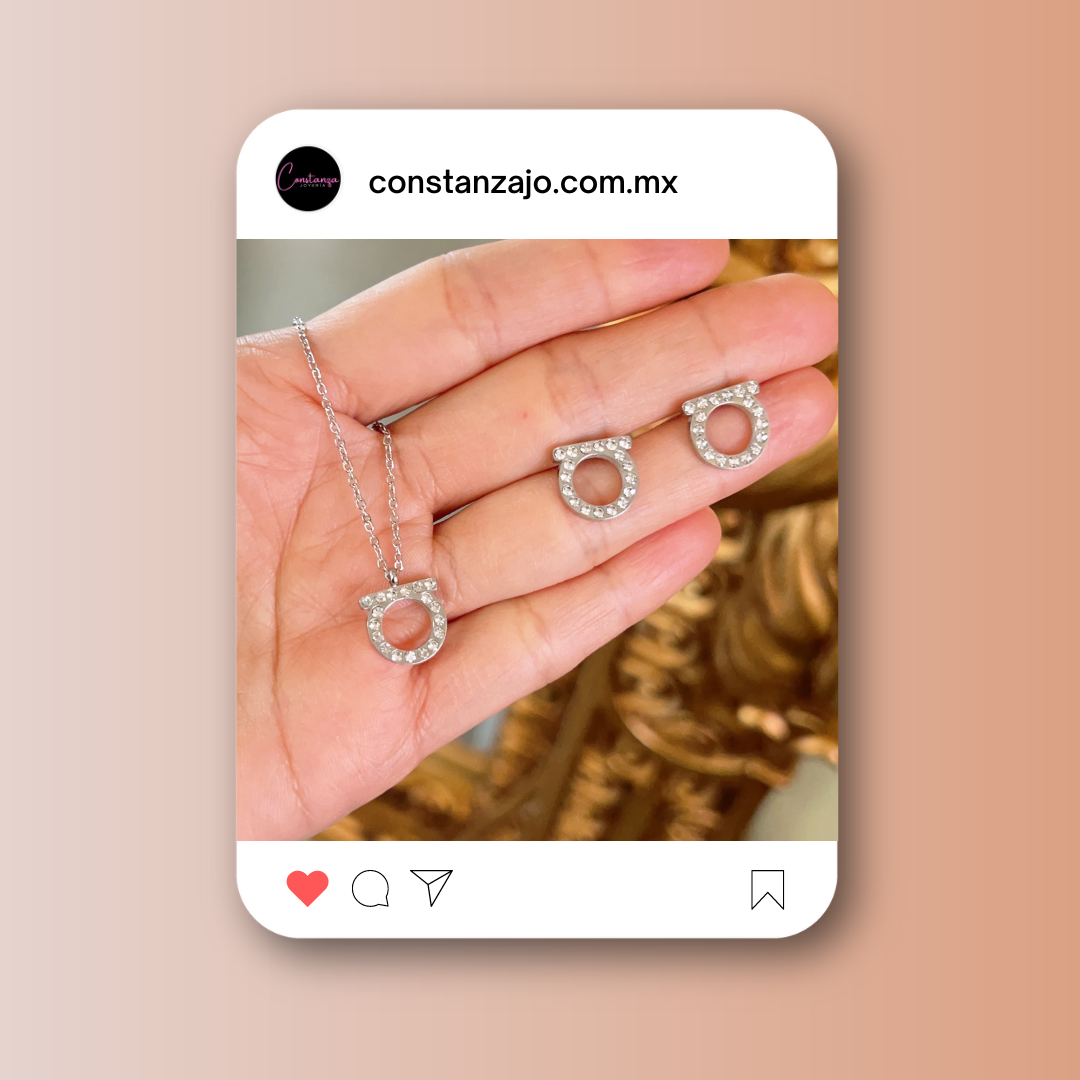SET Collar y Aretes F Plateado Brillos