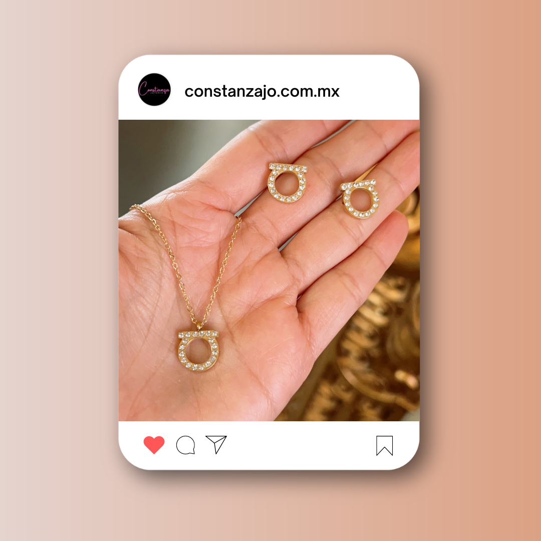 SET Collar y Aretes F Dorado Brillos