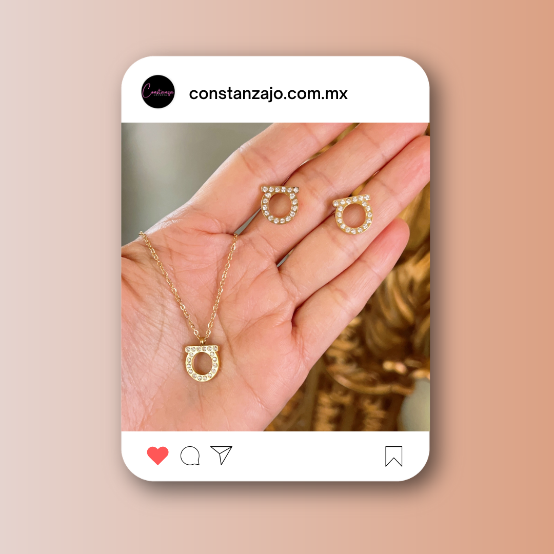 SET Collar y Aretes F Dorado Brillos