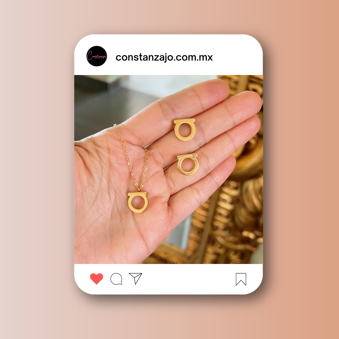 SET Collar y Aretes F Dorado Liso