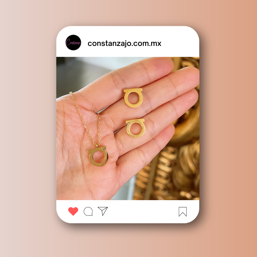 SET Collar y Aretes F Dorado Liso