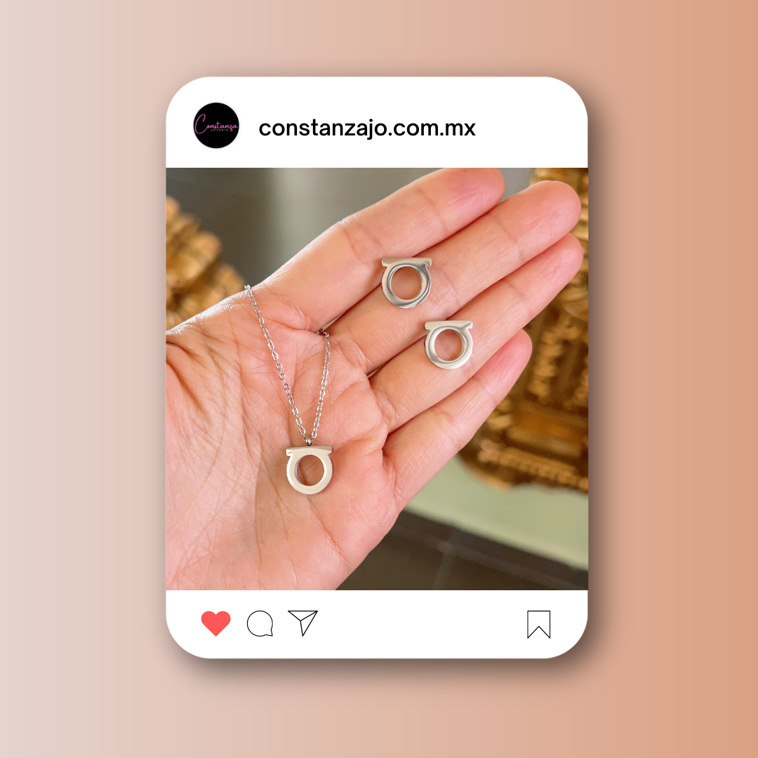 SET Collar y Aretes F Plateado Liso