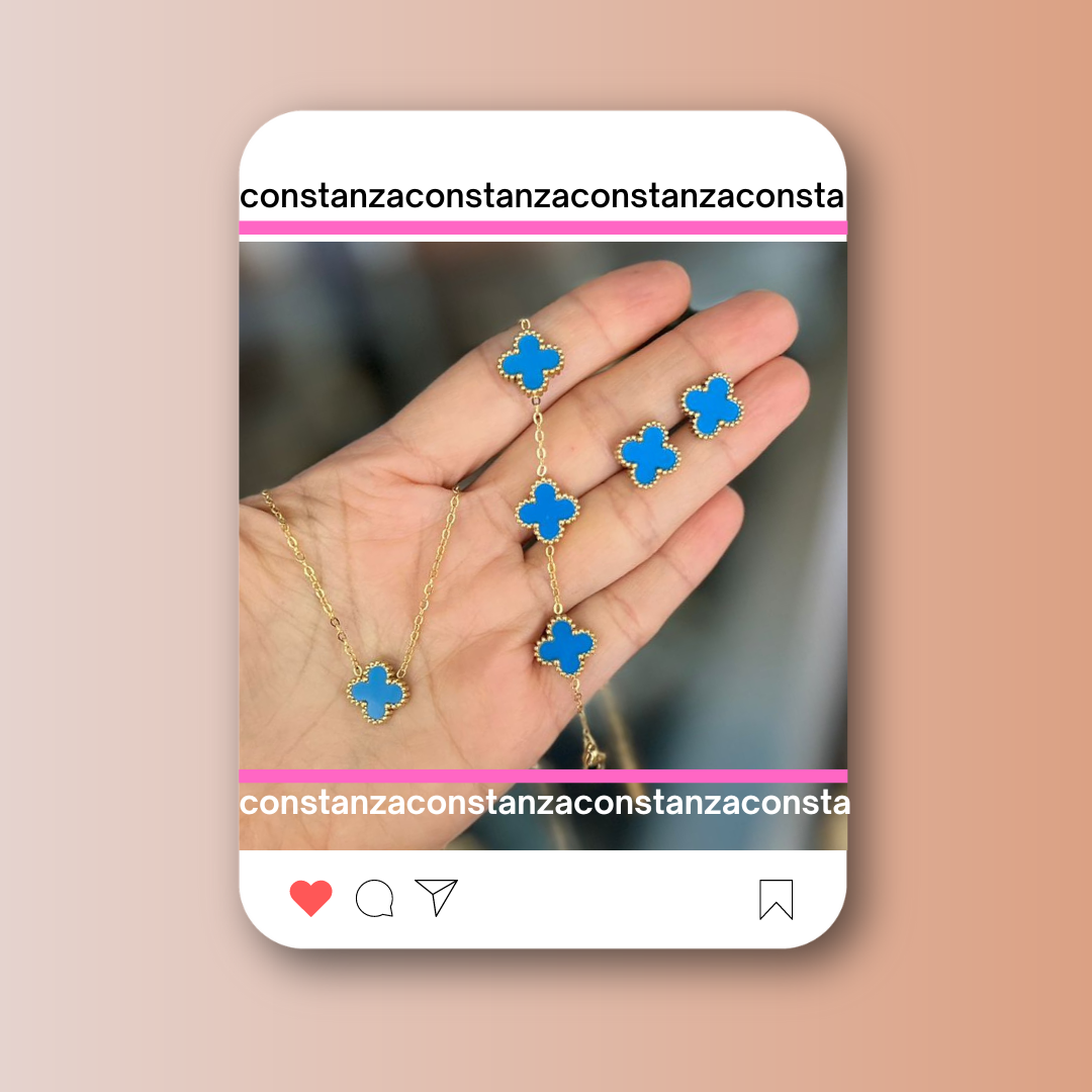 SET Tréboles: Collar, Pulsera y Aretes Van C.A. Azul