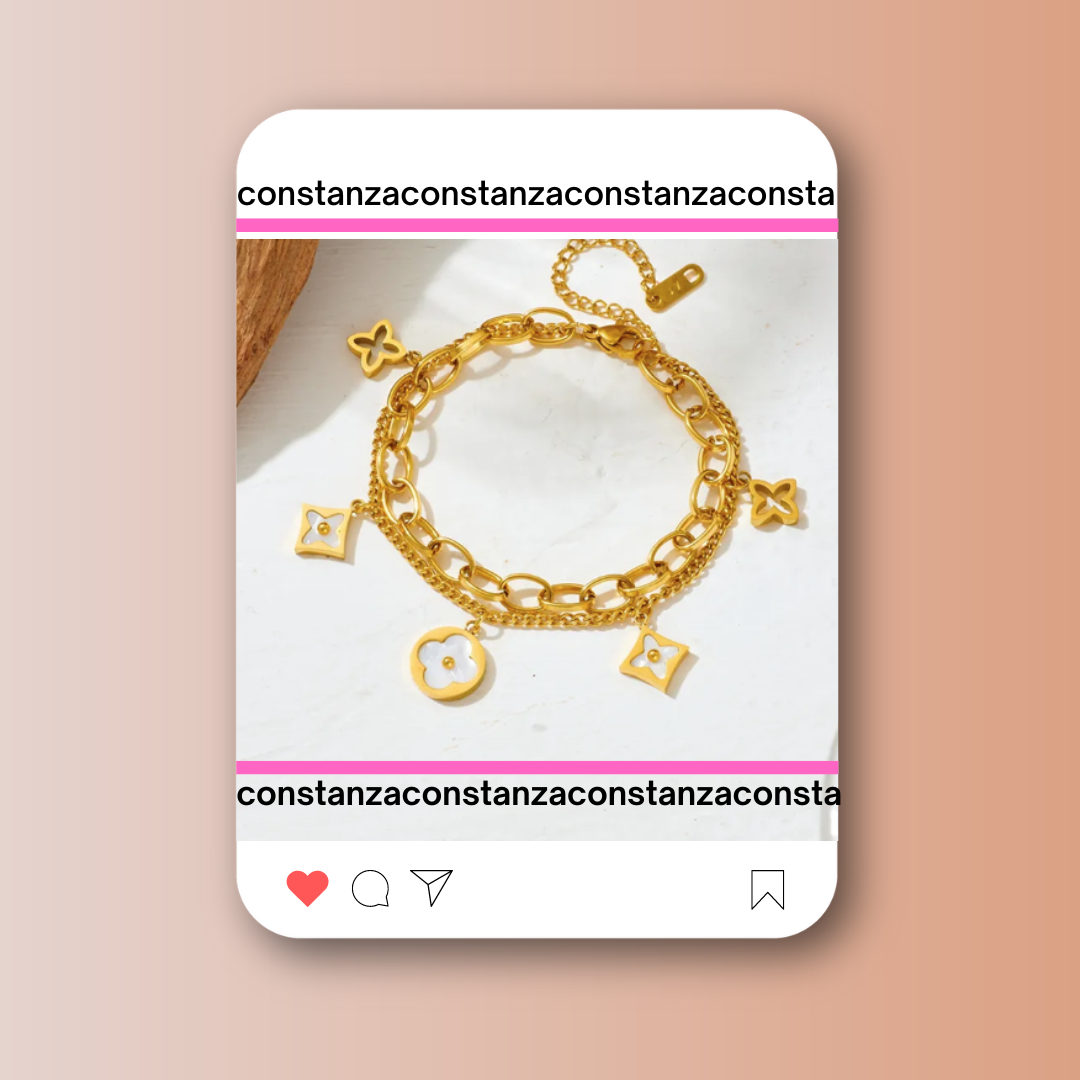Pulsera Doble Dijes LV Dorada