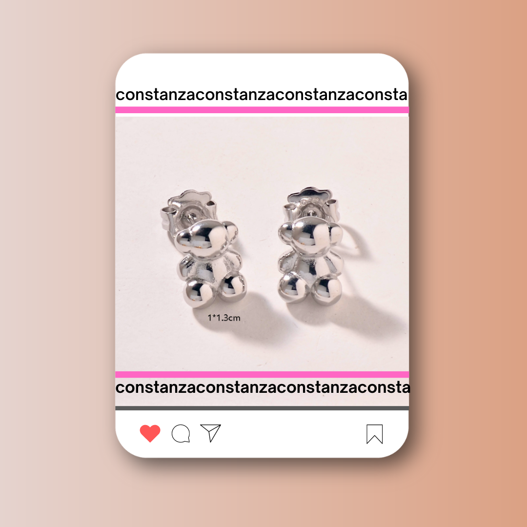 Aretes Osito Trendy Plateados