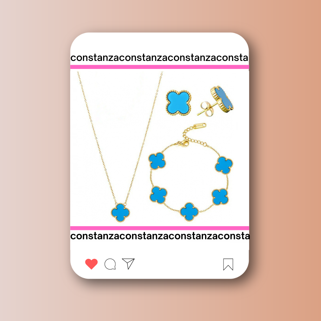 SET Tréboles: Collar, Pulsera y Aretes Van C.A. Azul