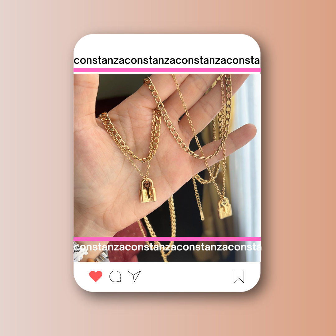 Collar Doble Candado y Llave Tiff Dorado