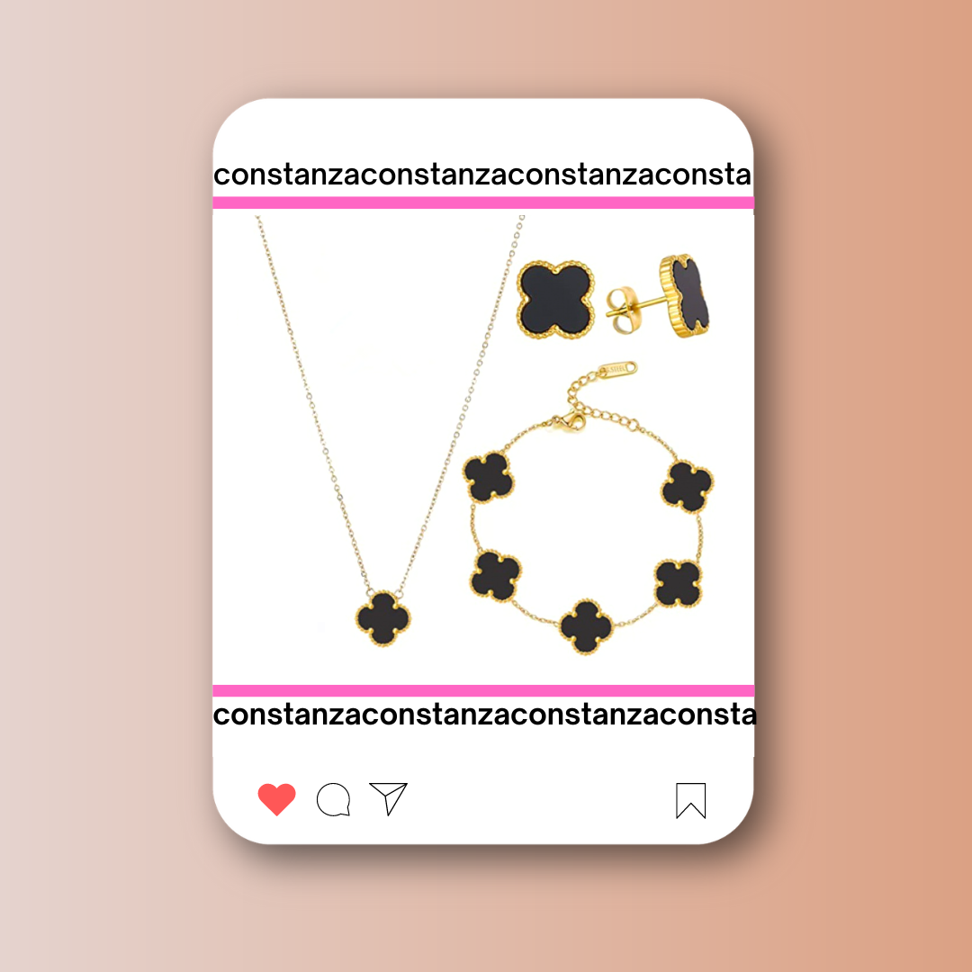 SET Tréboles: Collar, Pulsera y Aretes Van C.A. Negros