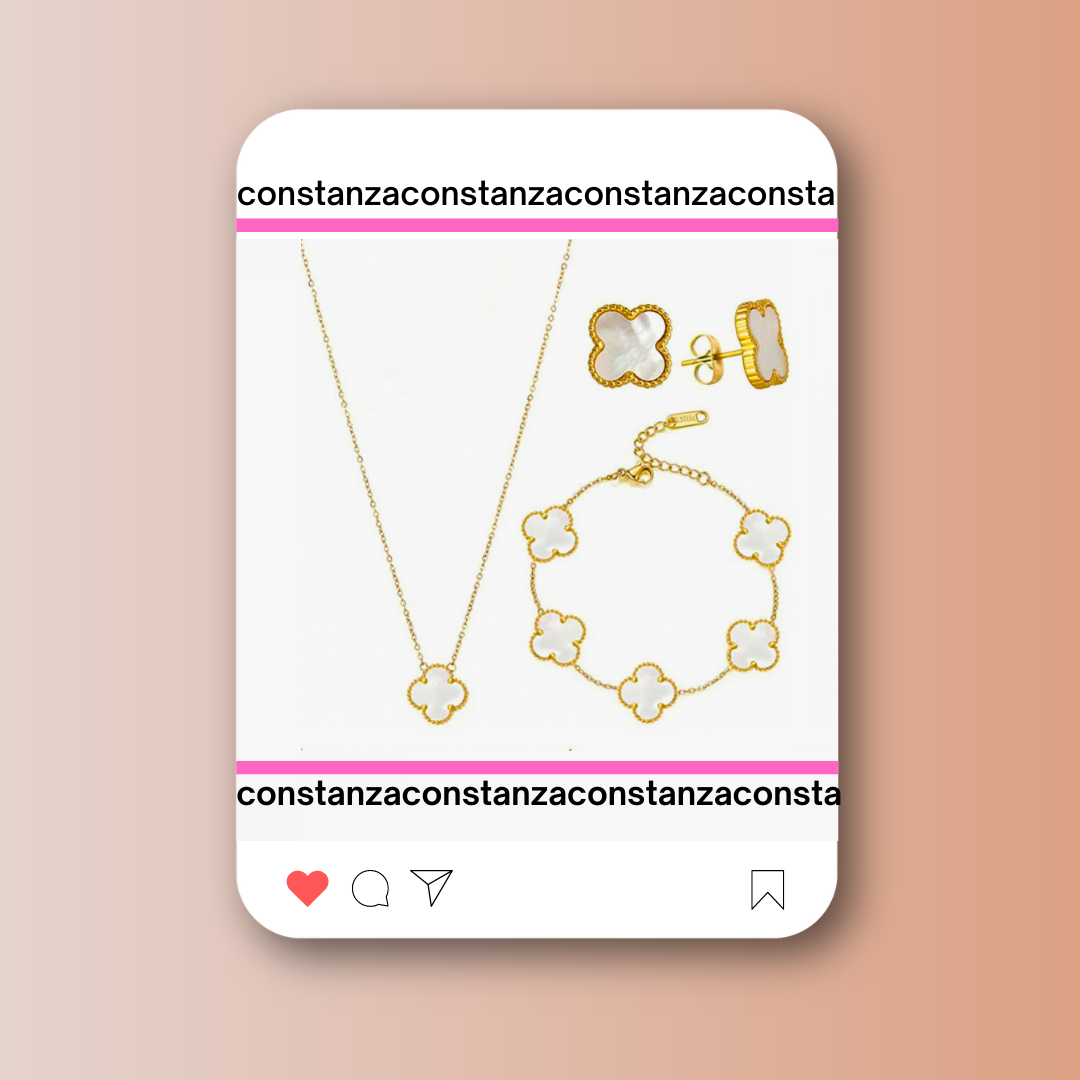 SET Tréboles: Collar, Pulsera y Aretes Van C.A. Blancos