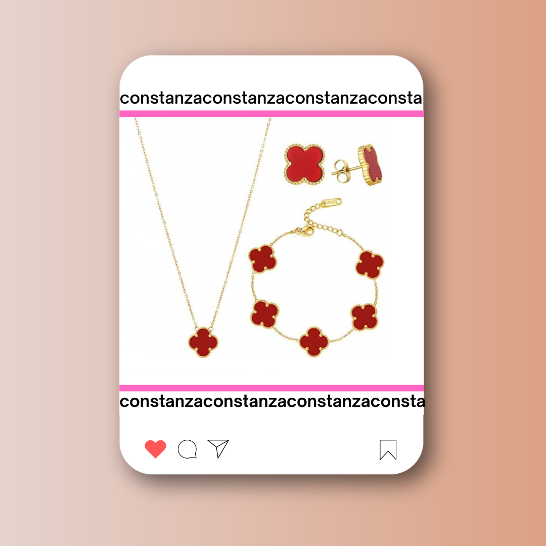 SET: Tréboles Collar, Pulsera y Aretes Van C.A. Rojo Vino