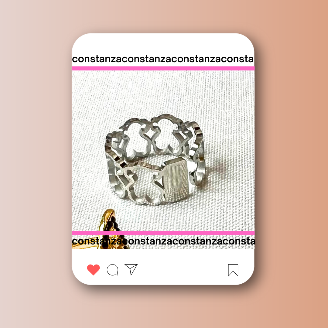 Anillo Ajustable Osito Calado Plateado