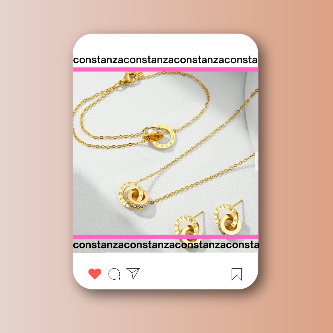 Set: BV Collar, Pulsera y Aretes Dorados