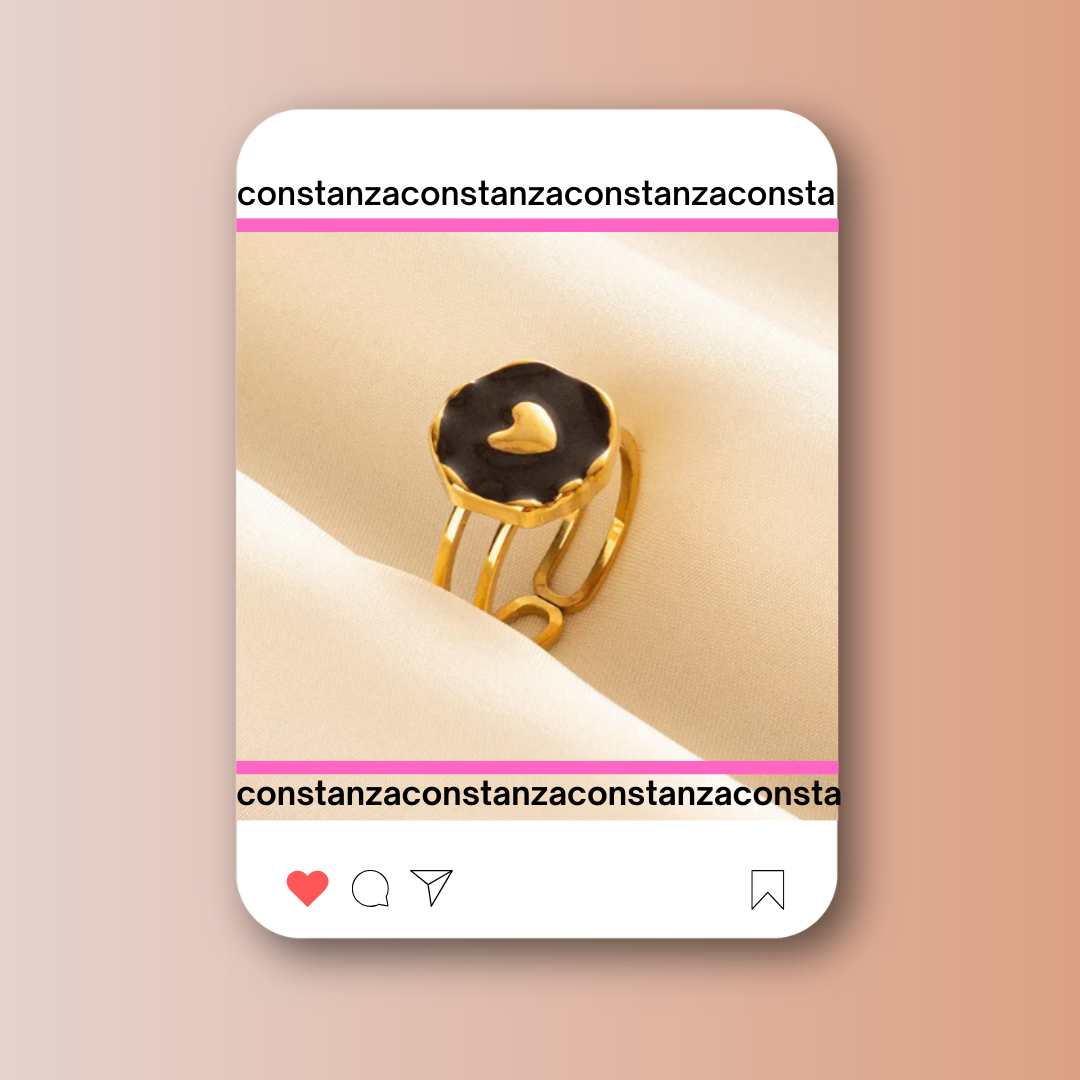 Anillo Heart Button Negro