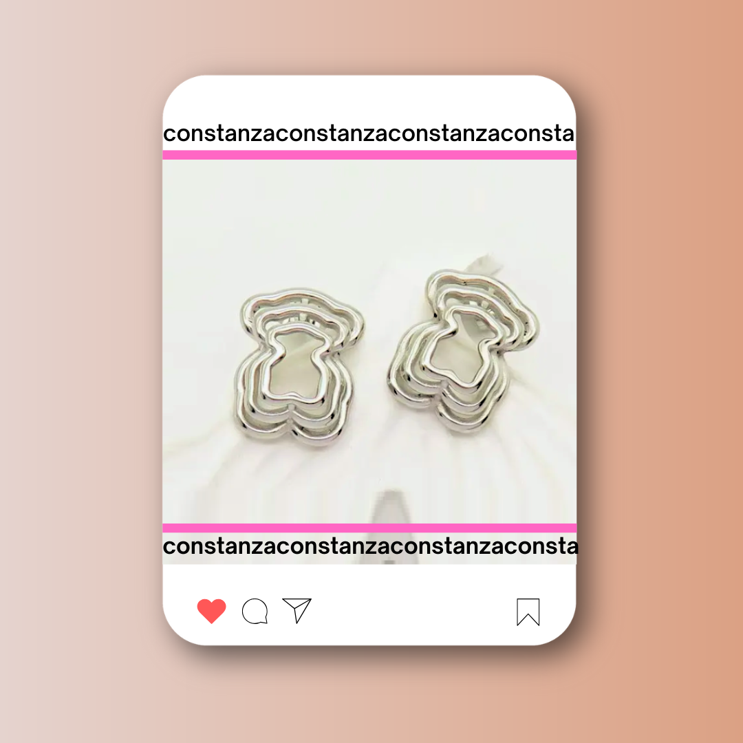 Aretes 3D Ositos Plateados