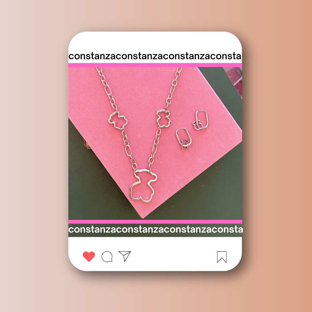 SET: Collar y Aretes Silueta Ositos Plateados