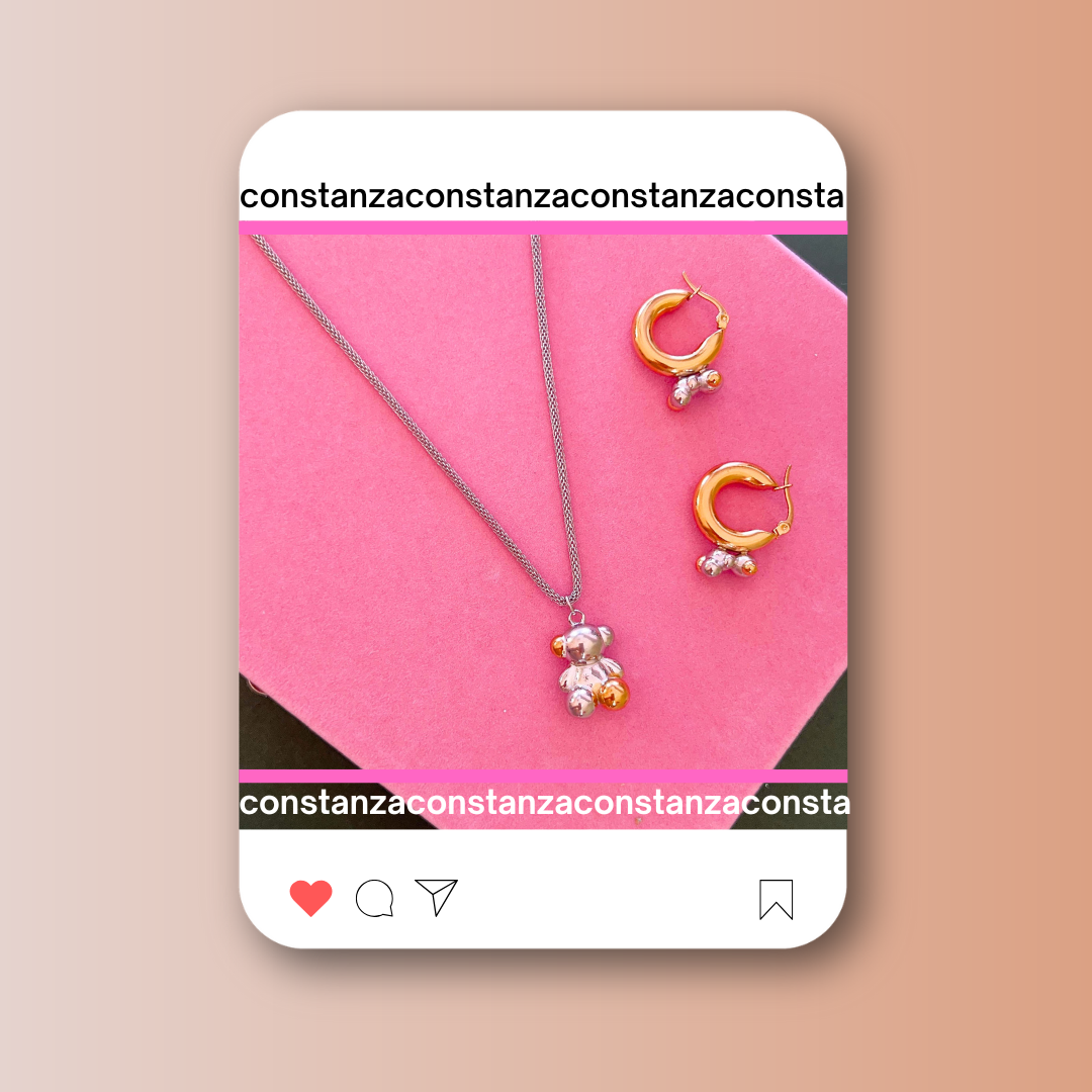 SET: Collar y Aretes 3D Bicolor
