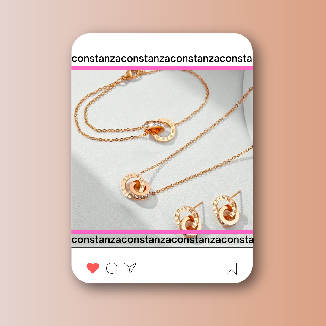 Set: BV Collar, Pulsera y Aretes Oro Rosa