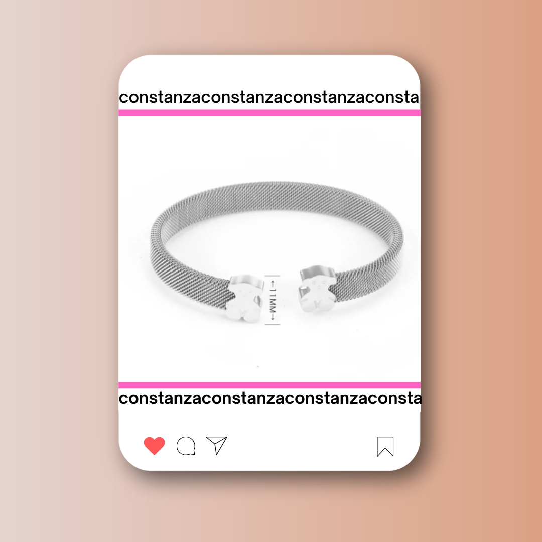 Brazalete Plano Doble Osito Plateado
