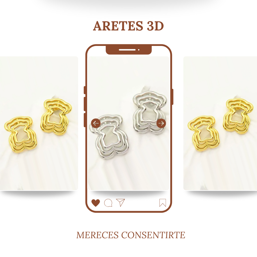 Aretes 3D Ositos Dorados