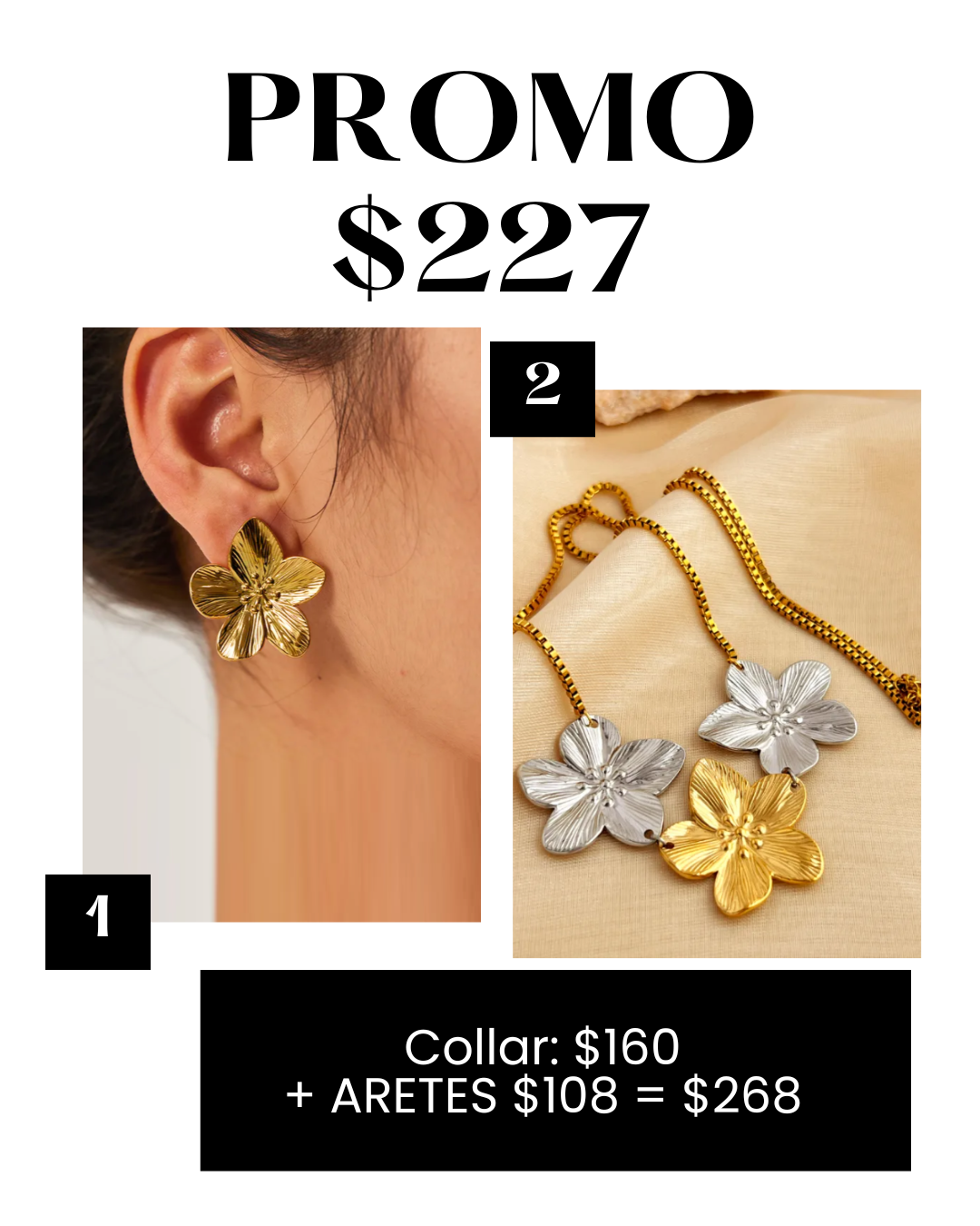 COMBO COLLAR Y ARETES FLOR