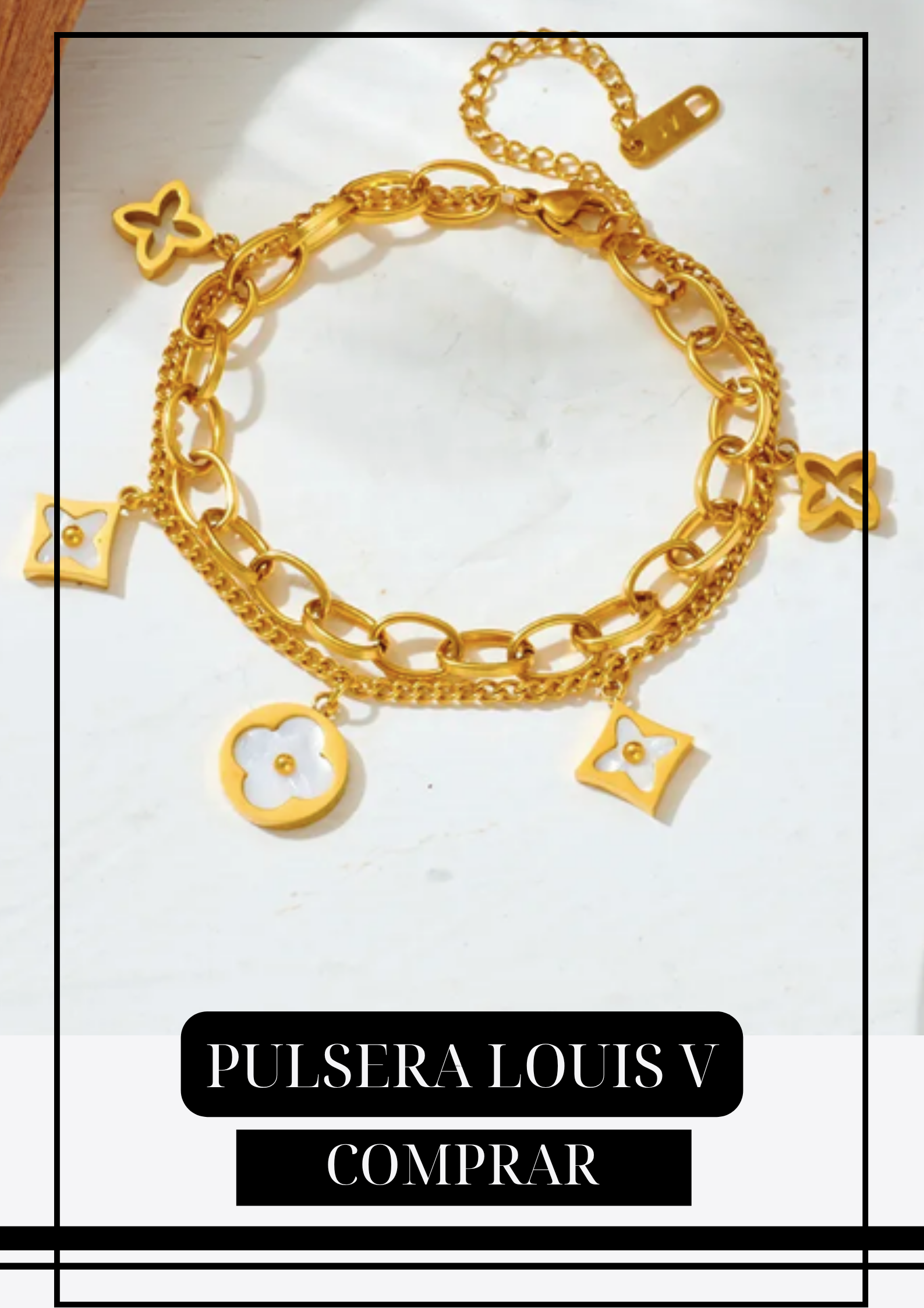 Pulsera Doble Dijes LV Dorada