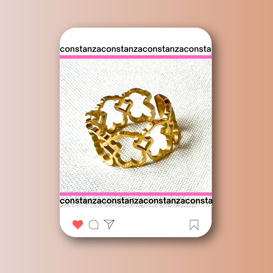 Anillo Ajustable Calado Osito Dorado