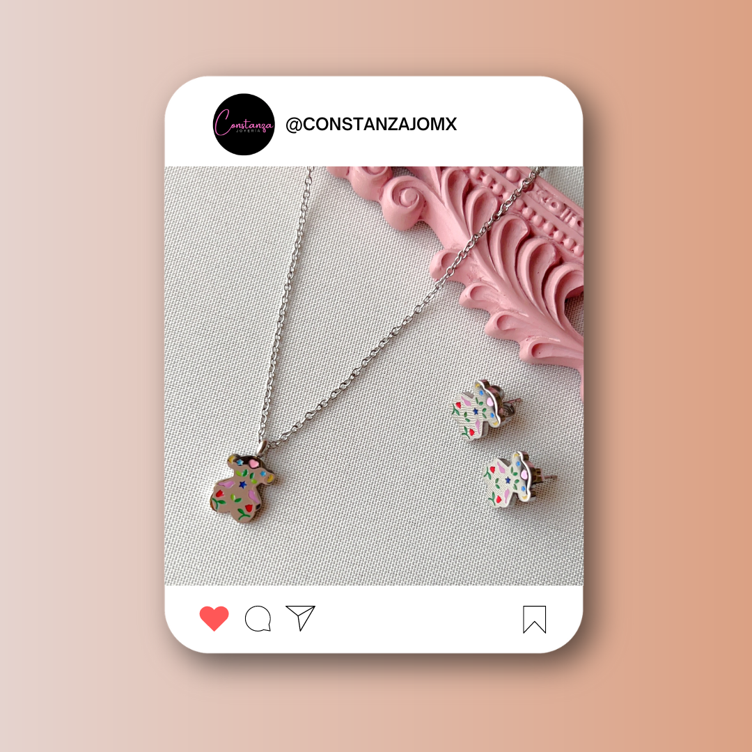 SET: Collar y Aretes Love is Color Plateado