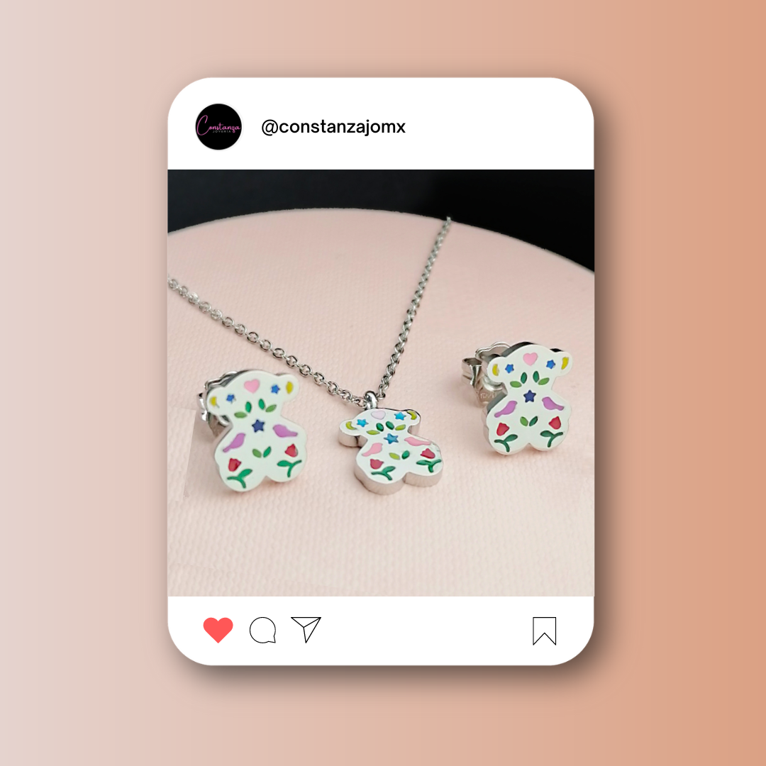 SET: Collar y Aretes Love is Color Plateado