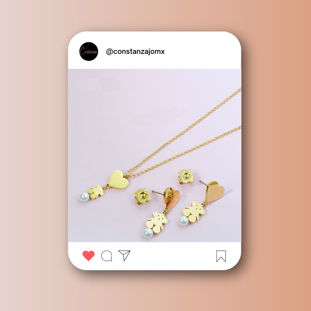 SET: Collar y Aretes Ositos Love Dorado