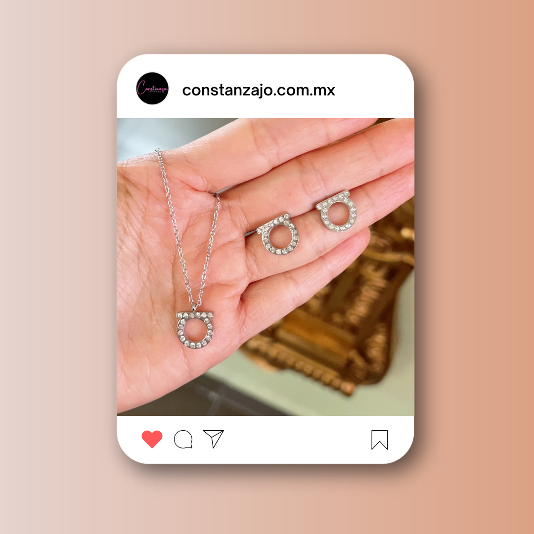 SET Collar y Aretes F Plateado Brillos