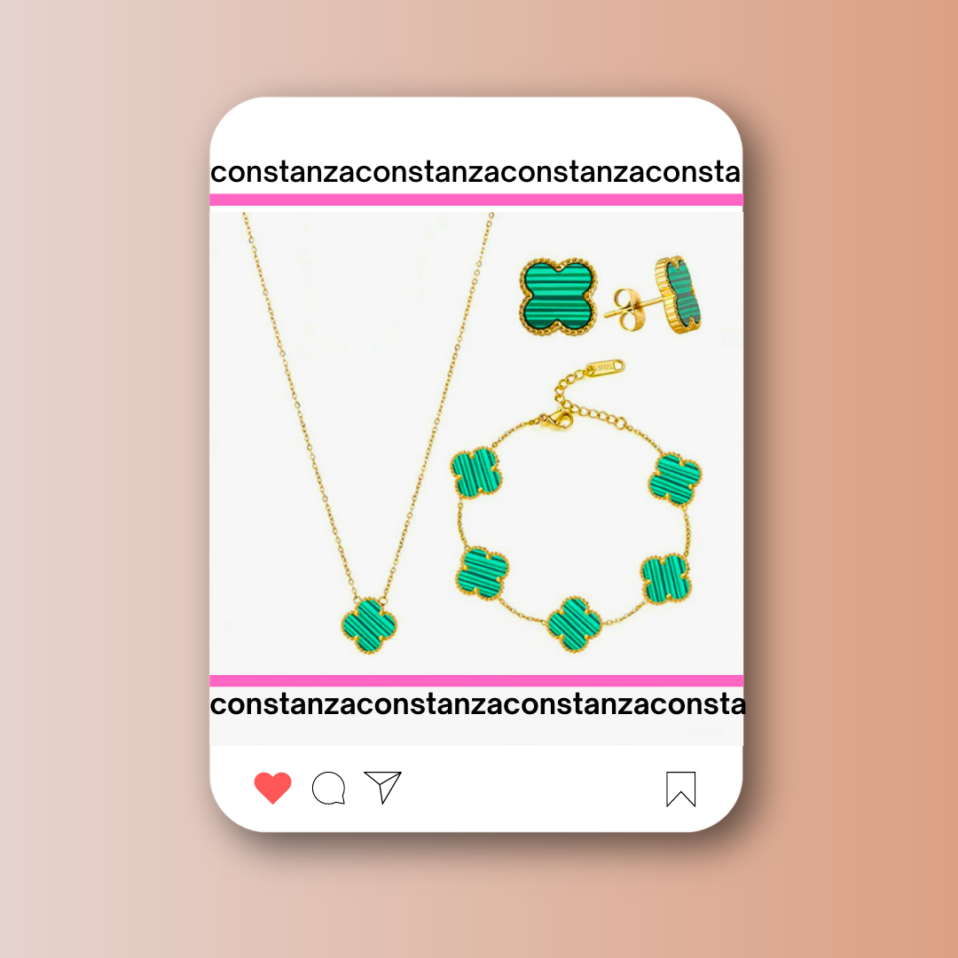 SET Tréboles: Collar, Pulsera y Aretes Van C.A. Verdes