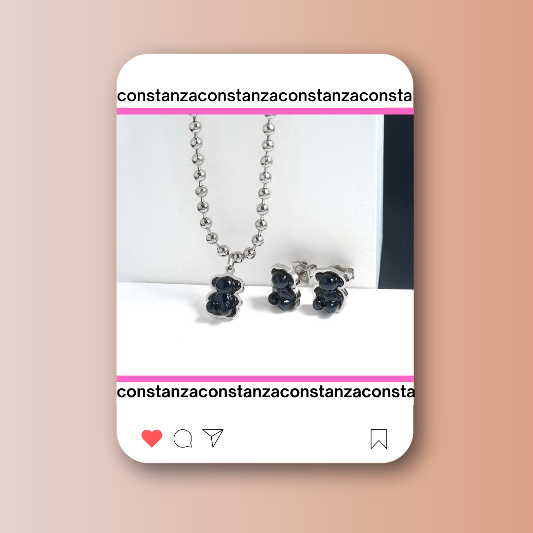 SET: Collar y Aretes Ositos Black