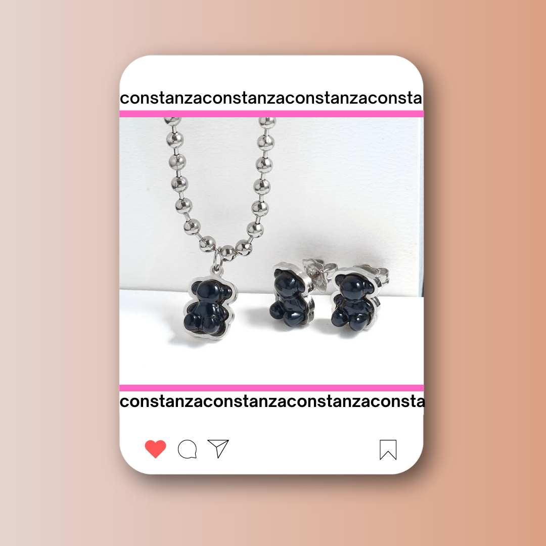 SET: Collar y Aretes Ositos Black