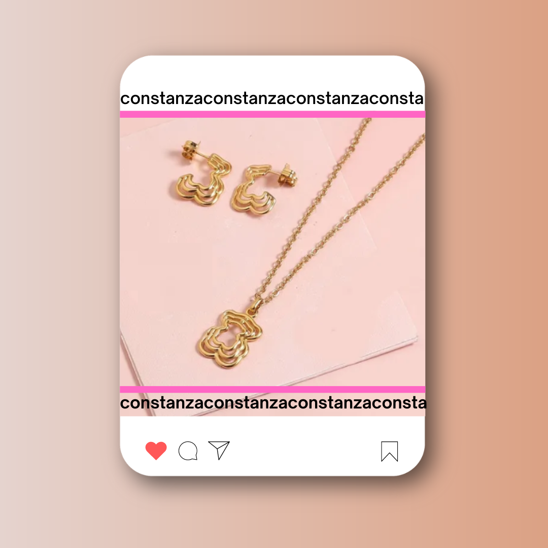 SET: Collar y Aretes Triple Oso Dorado POP